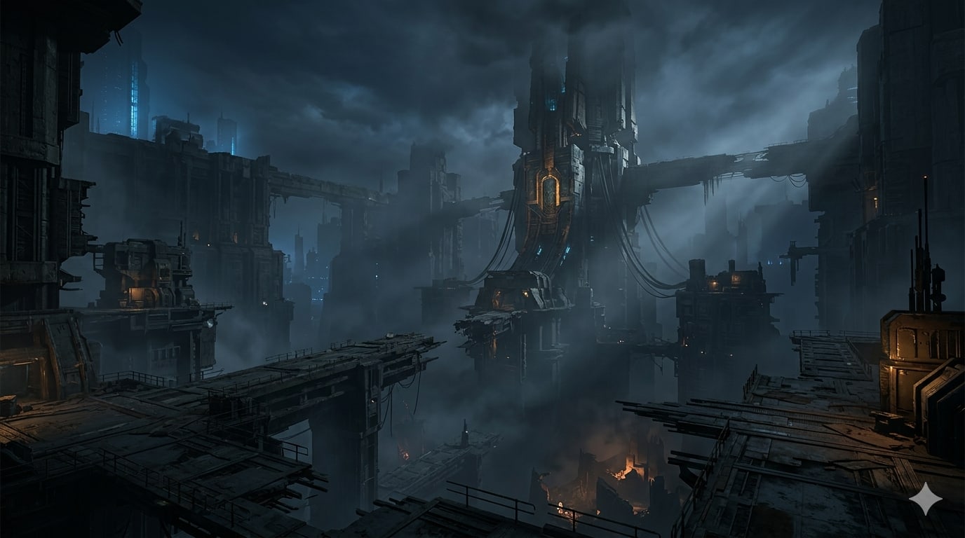 Environment art for a dark futuristic city.